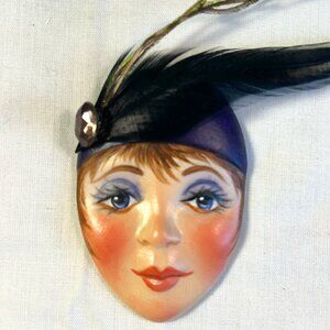 Vintage 1992 Maria Fortier Brooch Lapel Pin Art Deco Flapper Girl ~ 2-1/2"